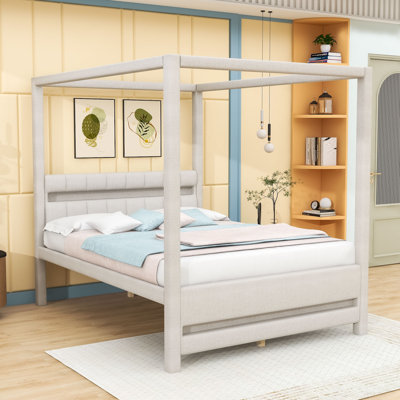 Queen Canopy Bed with LED Lighting and Headboard