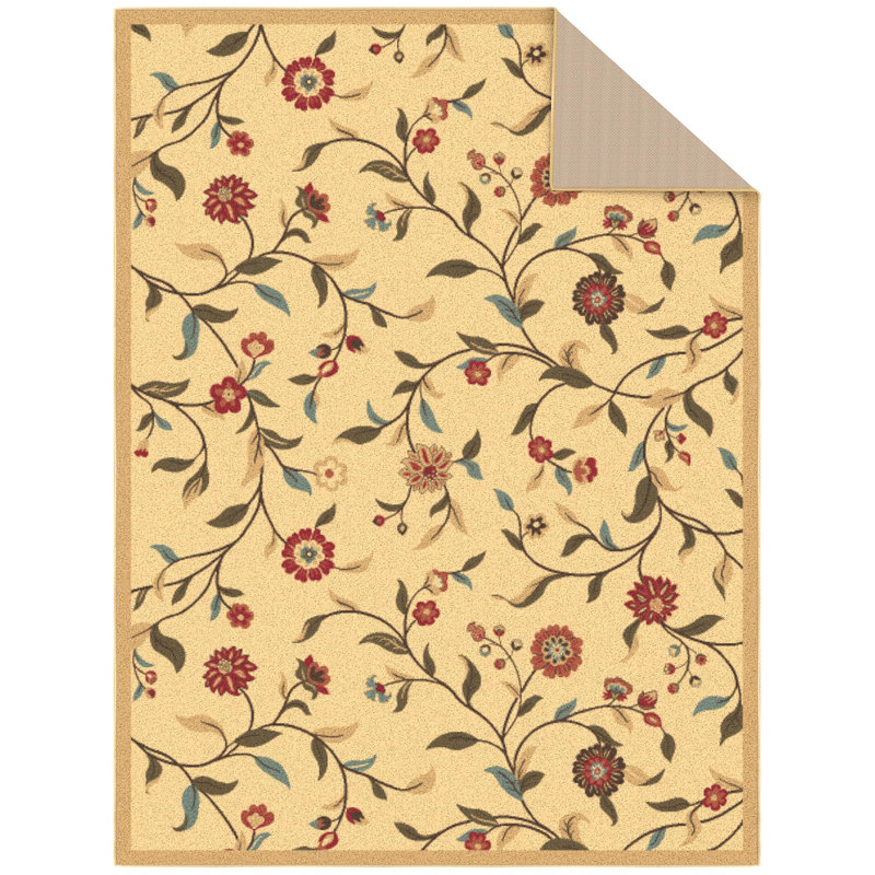 Ottohome Non-Slip Floral Area Rug For Living Room, Hallway, Entryway Rug, Beige, Rectangle 5' x 6'6"