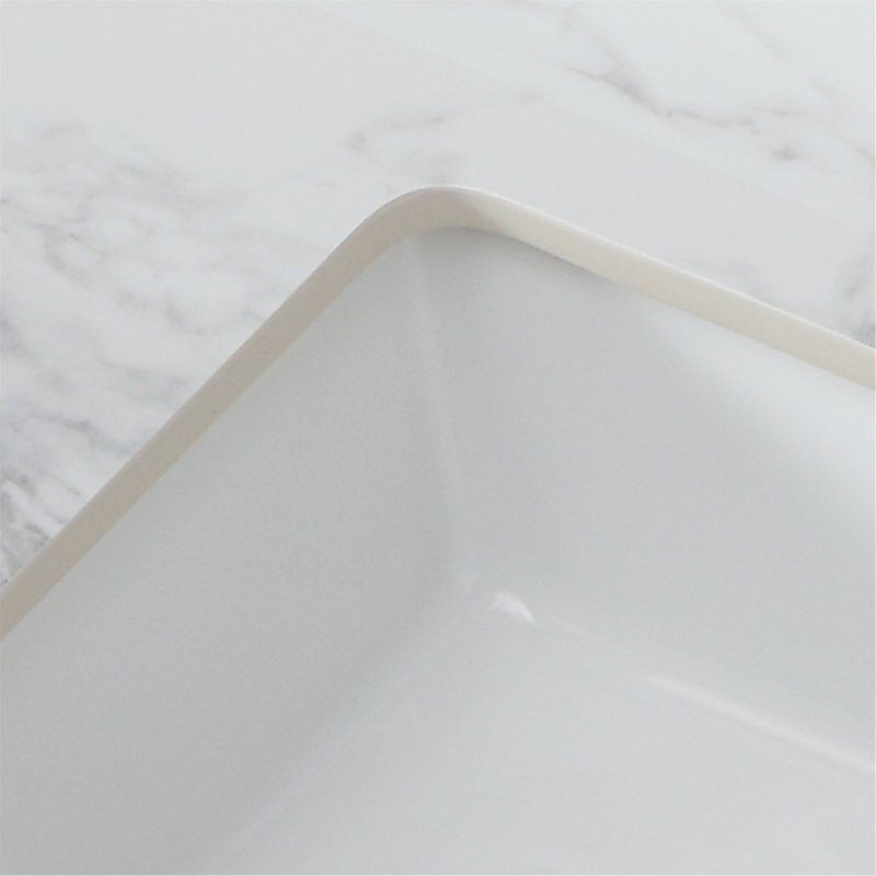 Dessus de meuble-lavabo 43 po x 22 po, dessus de meuble-lavabo en pierre frittée blanc Carra avec lavabo rectangulaire encastré en céramique avec dosseret de meuble-lavabo, trou de robinet simple