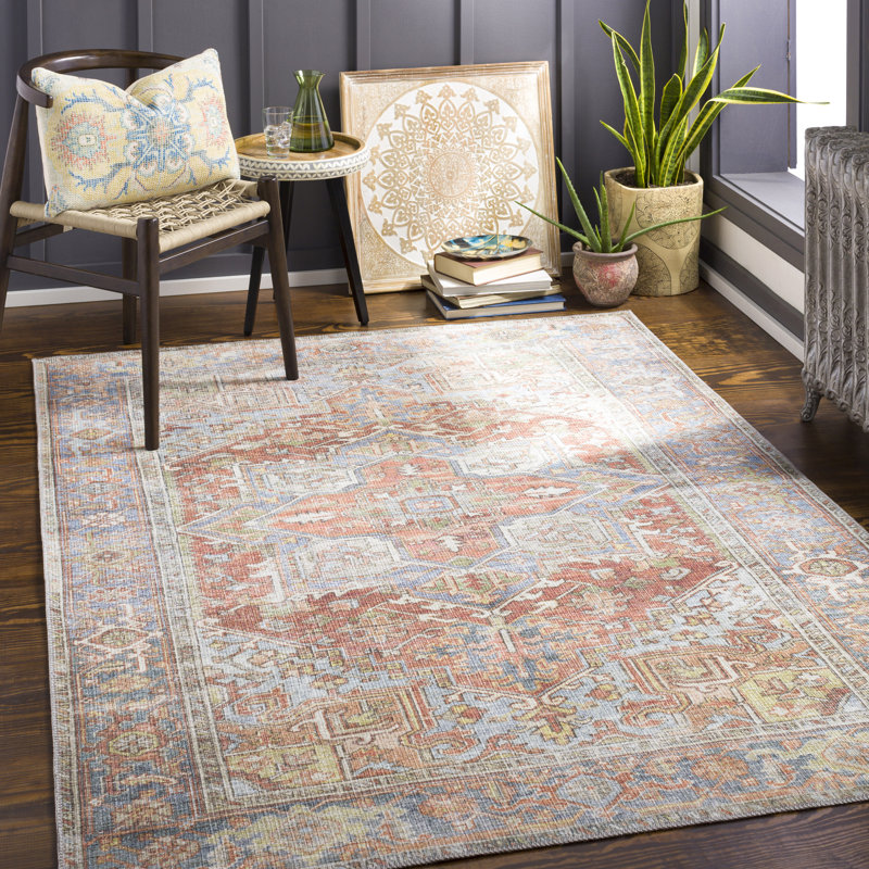 Chavarria Machine Washable Oriental Brown/Brick Red Area Rug, Rectangle 7'6" x 9'6"