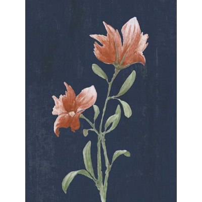 " Flowers Leaves Navy Blue "