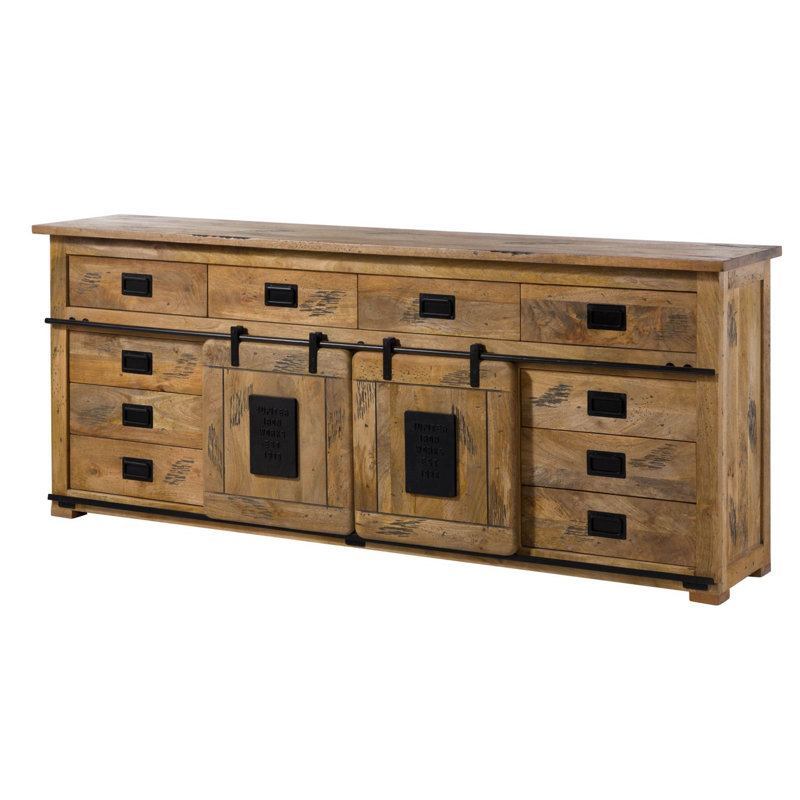 Railway 220cm Solid Wood Sideboard, Natural Varnish