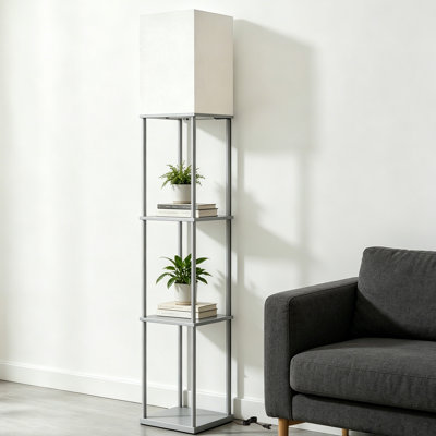 Lampe sur pied, lampe sur pied avec bibliothèque carrée moderne à 3 niveaux, ampoule incluse