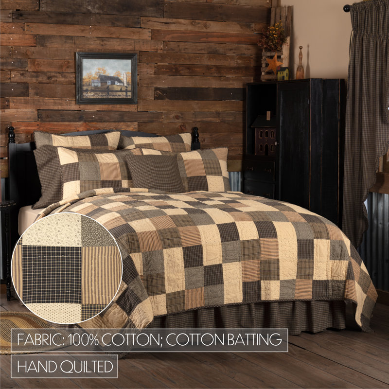 Kettle Grove Black and Beige Cotton King Quilt Set