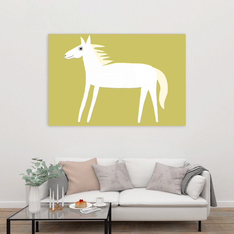Joyeux cheval blanc, cheval contemporain élégant et paisible, art mural nature