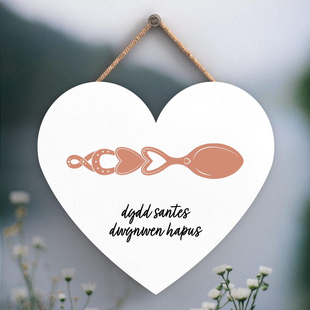 DYDD SANTES DWGNWEN HAPUS VALENTINES WELSH LOVE SPOON WOODEN HEART PLAQUE - Image 2