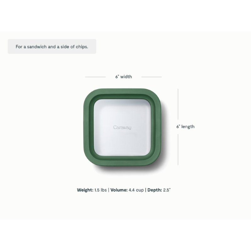 4.4 Cup Glass Food Container Square Shape W/ Lid, Sage