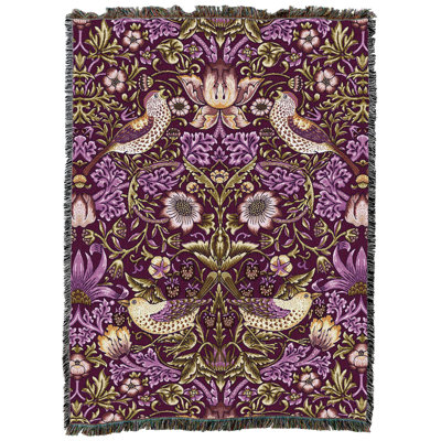 Pure Country Weavers William Morris Strawberry Thief Plum Blanket XL - Arts & Crafts - Gift Tapestry Throw Woven from Cotton - Made in The USA (82x62)