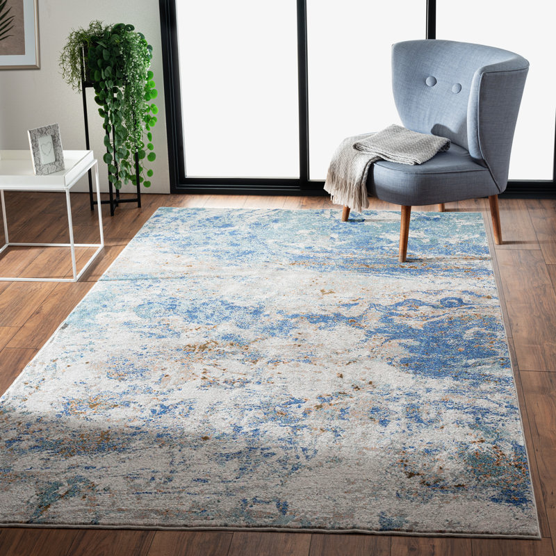 Tapis bleu / gris / brun, Rectangle 5 pi 3 po x 7 pi 6 po
