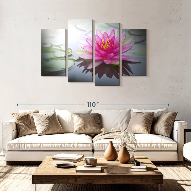 Harnek lotus rose rayonnant, H 48 po x l 75 po