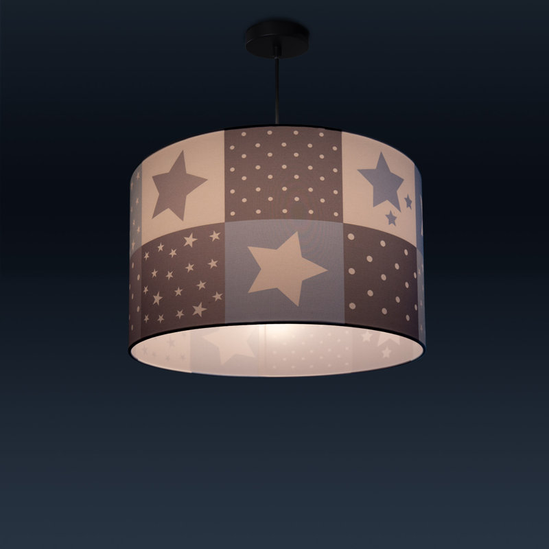 Drum pendant lamp 1-light Caton, 21cm H x 38cm W x 38cm D, Blue/Grey/Green/White, Black