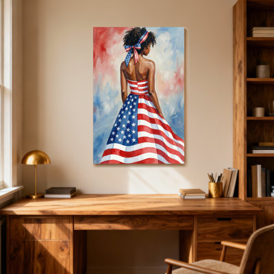 Fashion American Flag Dress Woman Back View