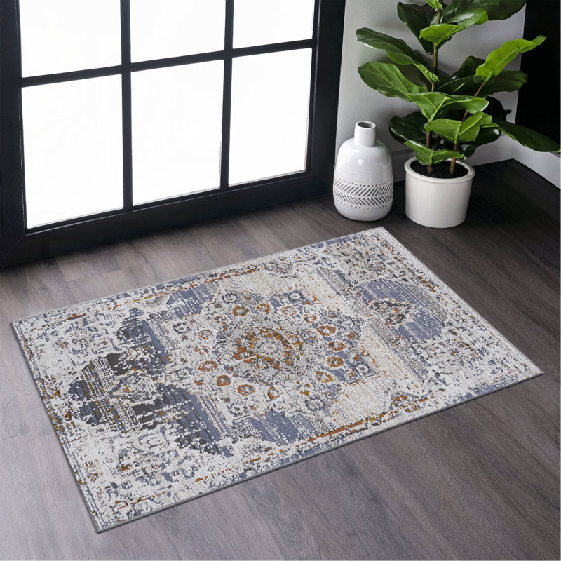 Cream / Gold / Medallion Rug, Rectangle 2' x 3'