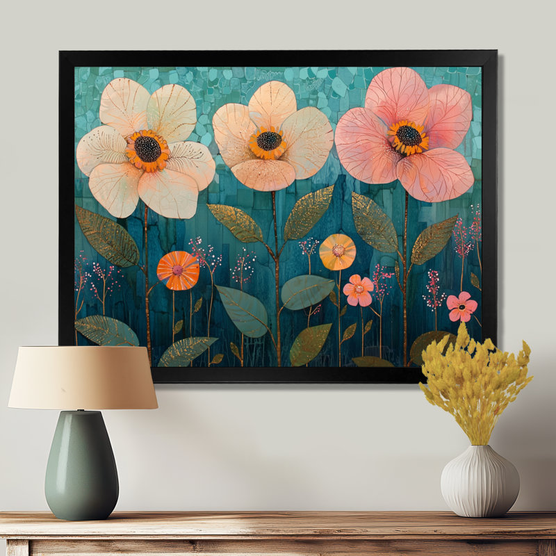 Jacomien aqua matin rosée de fleurs Seasoanl - fleurs saisonnières, H 16 po x l 32 po, Noir, noir, noir, noir
