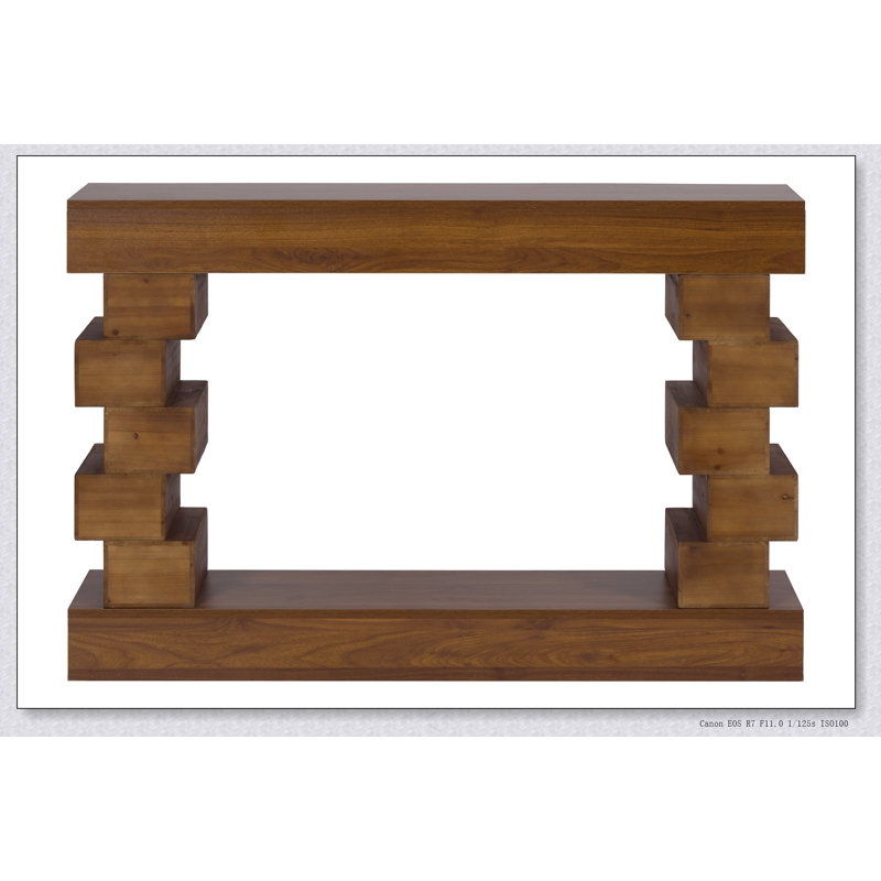 Geometric Block Stacked Wood Console Table