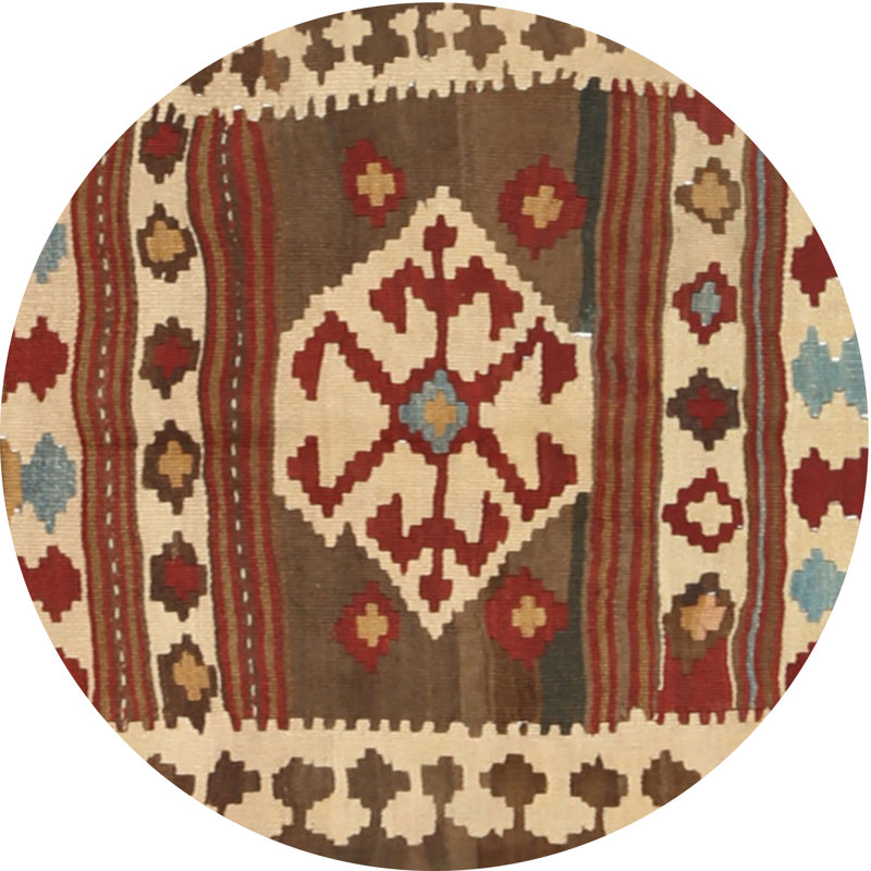 Tapis brun/vert de zone contemporaine, Rond 5 pi