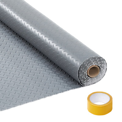 Heavy-Duty Non-Slip Garage Floor Mat for Cars, SUVs, Trucks, Gym, Workshop – 2.8mm Thick Diamond Plate PVC Rubber Roll – Durable Garage Floor Covering – 8x20 FT, Gray