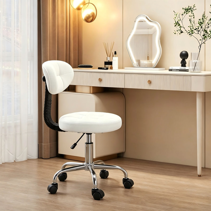 XUEGW - Ensemble de 4 tabourets à roulettes pivotants réglables en hauteur à dossier bas avec repose-pieds, blanc, Blanc