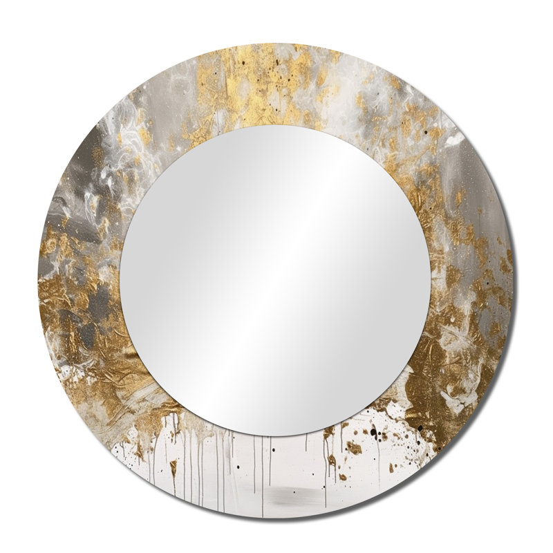 Saberio Golden Abstract - Abstract Large Mirror, Modern Unique Wall Mirror Decor, Printed Metal Art, 36" x 36", Round