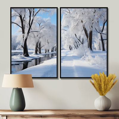 Winter Snowy Serenity IV - Art mural blanc 2 panneaux