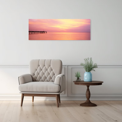 Coucher de soleil au quai, eau, plage Caspersen, Venise, Floride, États-Unis, plage tranquille contemporaine, art mural