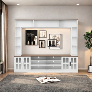 Entertainment Center For Tvs Up To 80 Inches,Modern Media Console With Storage Cabinets & Open Shelves, Tv Stand With Tempered Glass Doors & Cable Management
