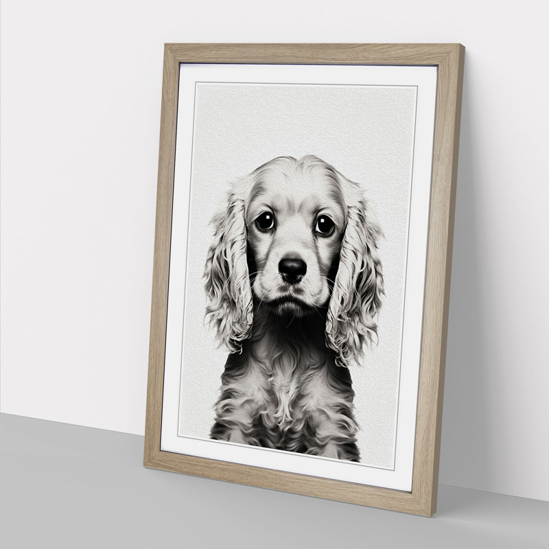 Cocker Spaniel Minimalism No.3 - Single Picture Frame Print on Wood, Oak, 64cm H x 46cm W x 2cm D