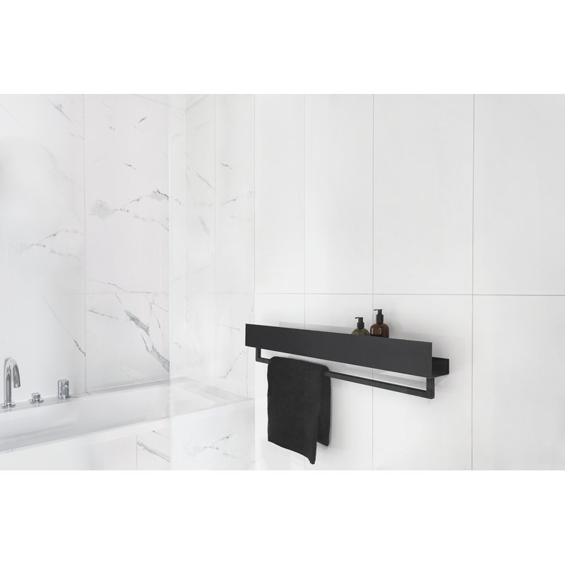VASCA Metal Floating Shelf with Towel Bar, Black, 8cm H x 60cm W x 6cm D