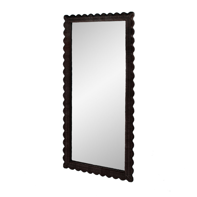 Lacie Scalloped Rattan Floor Mirror, Chocolate Brown, Chocolate Brown