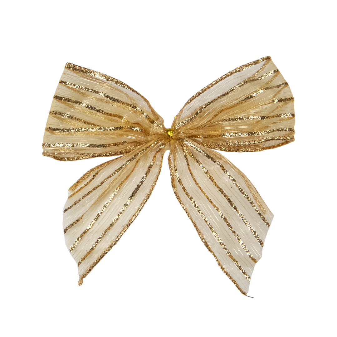 Gold Glitter Striped 2 Loop Christmas Bow Decorations 5.5" (Set of 6) Northlight Seasonal