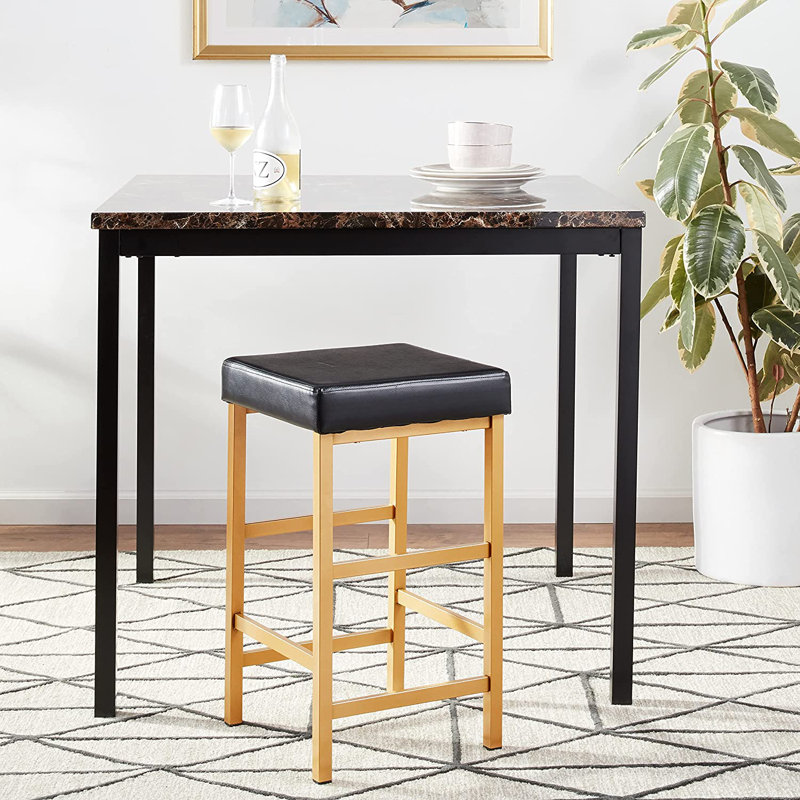 Fowey Upholstered Counter Stool with Metal Frame, Black, Gold, Counter Stool (26" Seat Height)