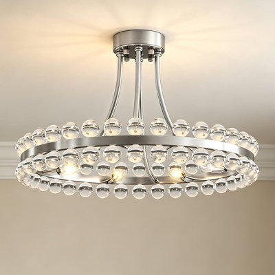 Jackeline 24" W 8-Light Brushed Nick Semi Flush Mount with Crystal for Living Room or Bedroom