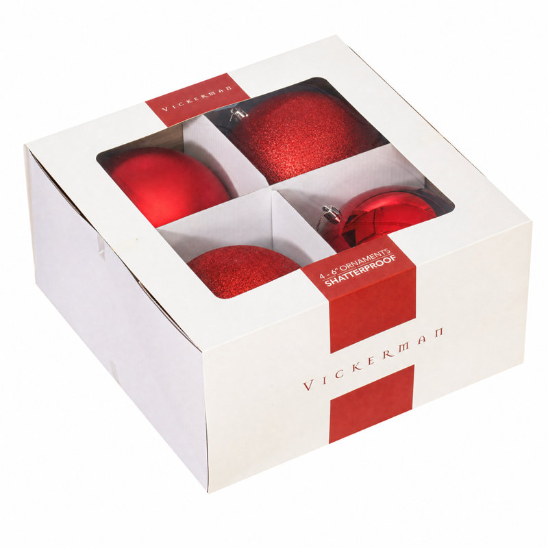 Ornement boule de Noël (ensemble de 24), H 4,75 po x l 4,75 po x P 4,75 po, Rouge, 4