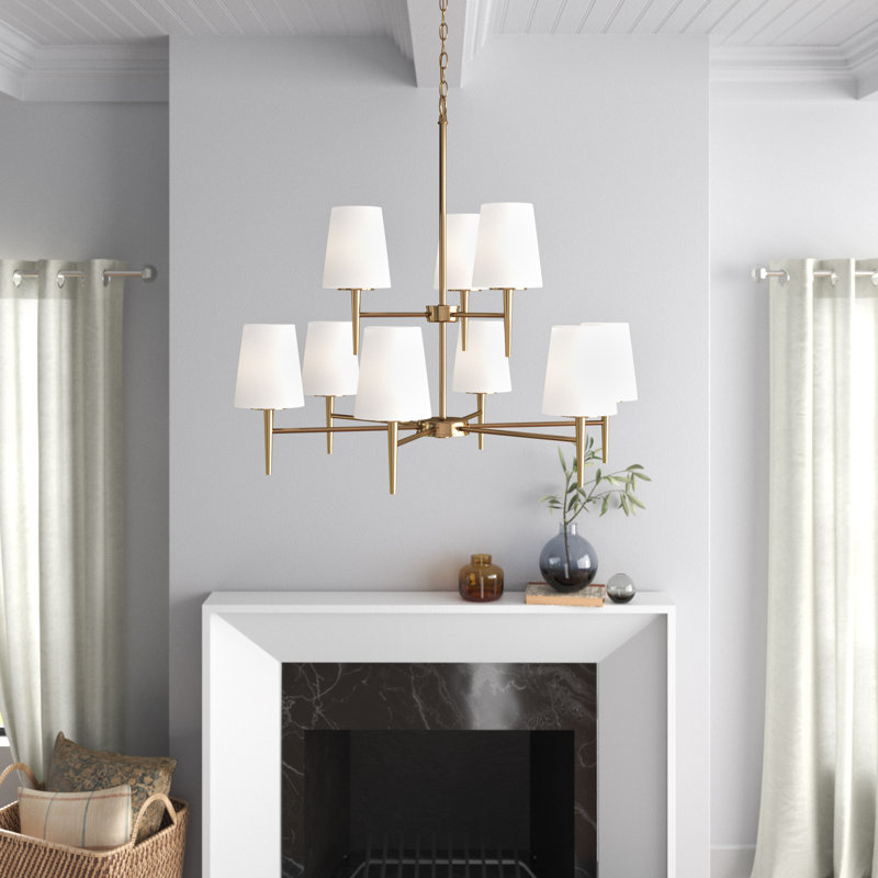 Erlandson 9 - Light Dimmable Tiered Chandelier, Satin Bronze, 100W A19 Medium, White