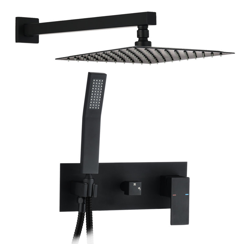 Bathroom Shower Fixtures - Matte Black, Wall Mounted, 10" Rain Head, Hand Shower, Adjustable Water Flow System For 10 Inch 1.5 Gpm Max Rate, Swivel Spout, Residential Use