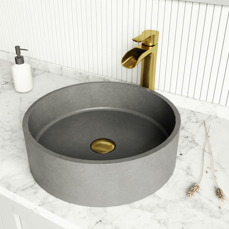 Lavabo de salle de bain vasque rond en béton avec robinet H 11 po L 15 po x l 15 po x H 5 po Brighton Palermo Gothic