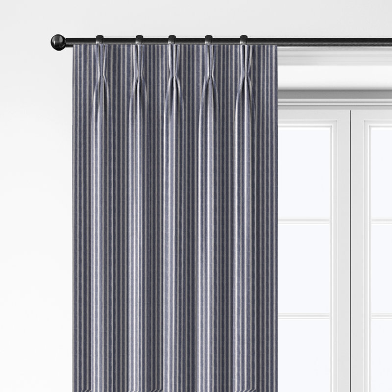Ensemble de 2 rideaux plissés en coton plissé, Indigo / ivoire, L 40 po x L 96 po