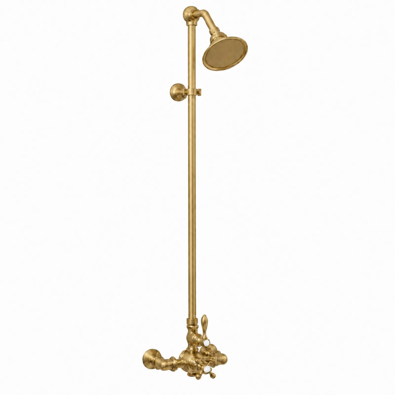 Système de douche thermostatique exposé (P1022), Laiton brut non laqué