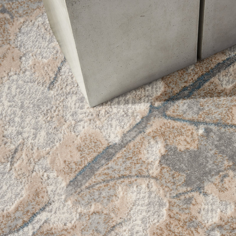 Machine Made Power Loomed Polyester Area Rug in Beige, Rectangle 8' x 10'