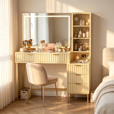 Meuble-lavabo 48 po avec miroir et lumières pour la chambre à coucher