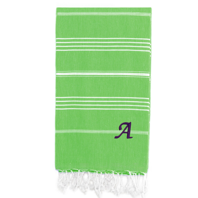 Serviette de plage 100% coton Pestemal Lucky, A, Vert clair / blanc