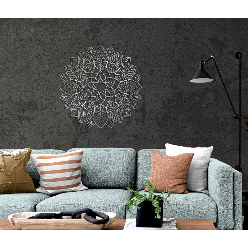 Décoration murale abstraite mandala en métal, décoration florale créative en métal, H 10 po x l 10 po x P 0,5 po