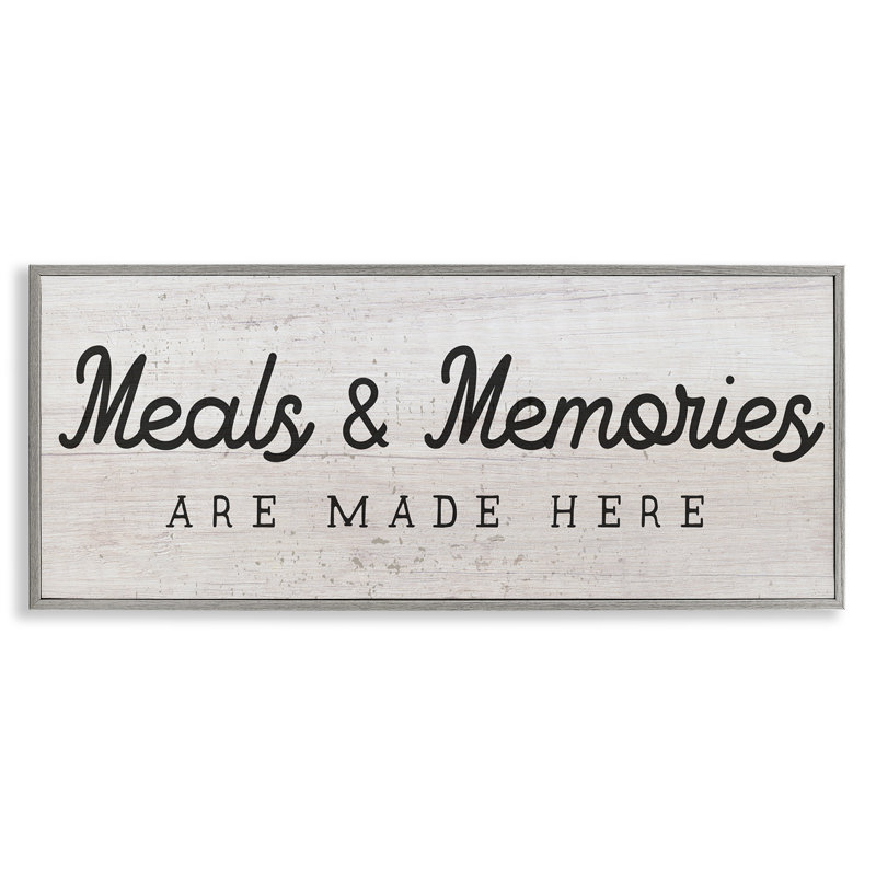 Meals & Memories Kitchen Sign Gray Framed Giclee Art by Daphne Polselli, Farmhouse Gray Framed Giclee, 13" H x 30" W