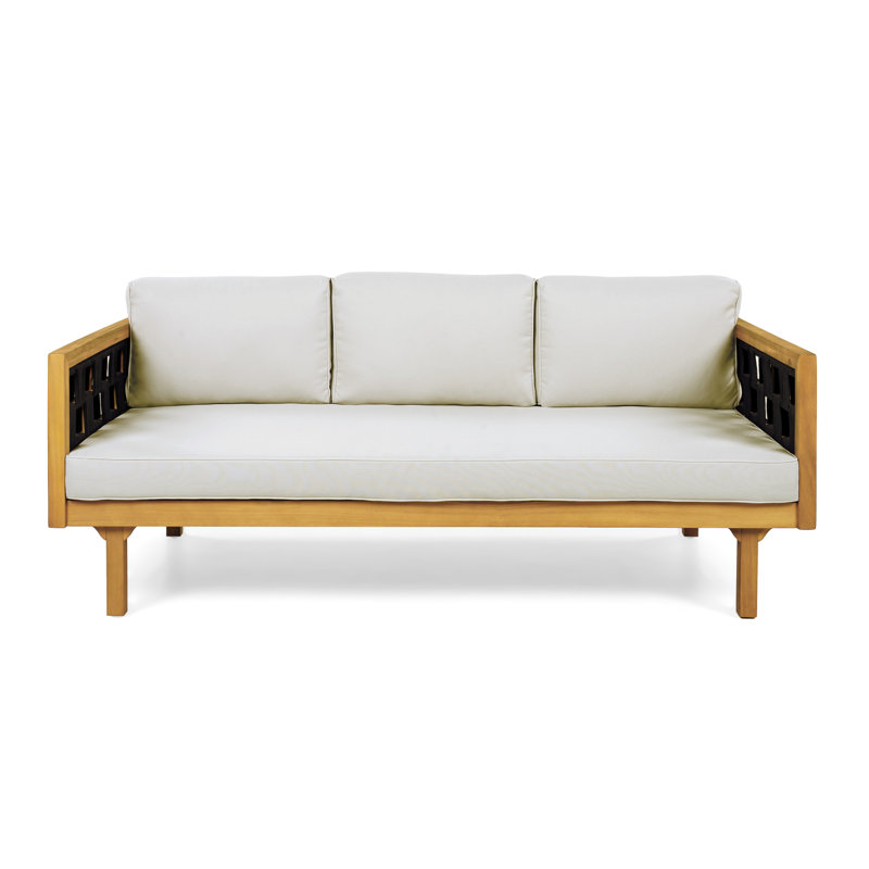 Modern Acacia Patio Sofas, Teak Finish With Light Grey Cushions, Perfect For Garden Or Deck
