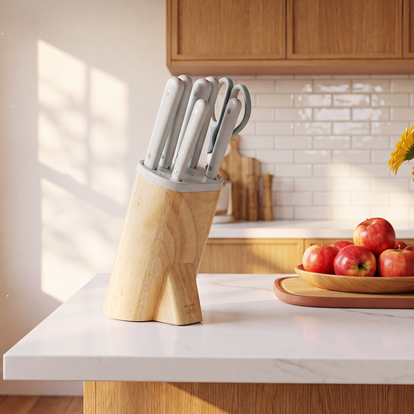 BergHOFF Leo 7-Piece Knife Block Set, White