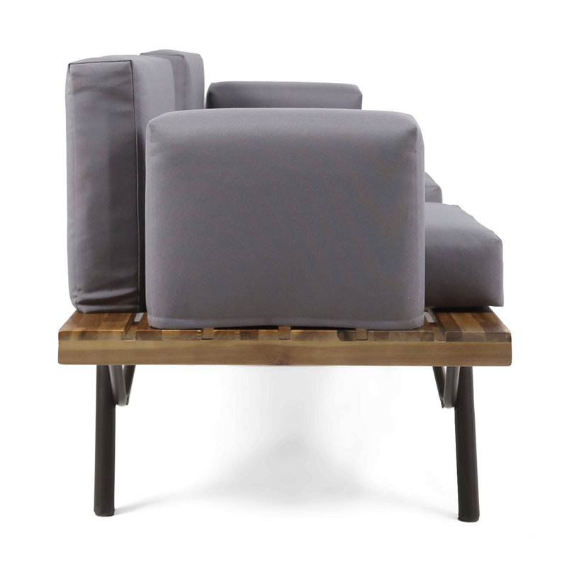 Outdoor Acacia Wood 2 Seater Sofa With Metal Legs For Garden Patio