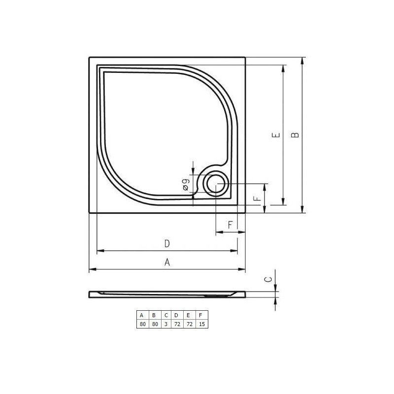 Square Marble Shower Tray, 3cm H x 80cm W x 80cm D