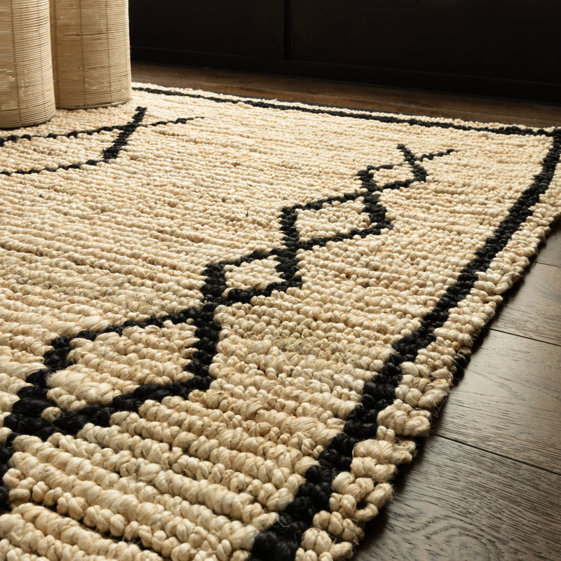 Adib Bleach Jute Area Rug, Beige/Black, Rectangle 120 x 170 cm