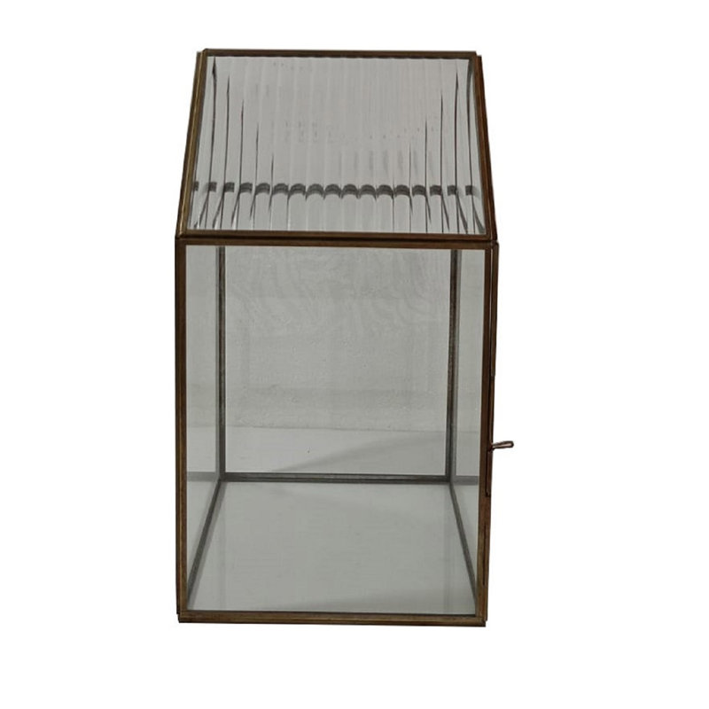 Small Terrarium With Stand Brown Patina Iron & Glass, 23.6" H x 8.27" W