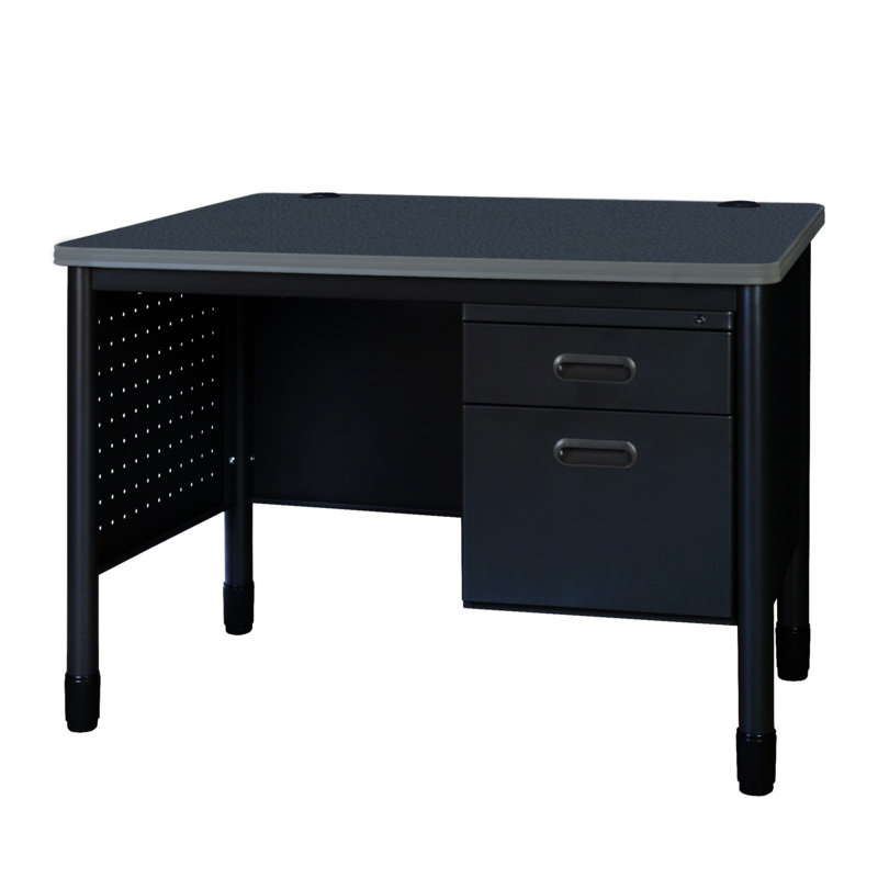 Bureau de bureau à piédestal simple en acier Paségal 48 po x 30 po - plateau gris, base noire, Gris / Noir